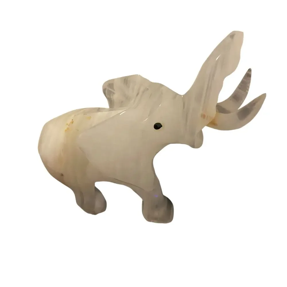 Vintage Hand Carved Elephant Onyx Quartz Lucky Trunk Up 3.5